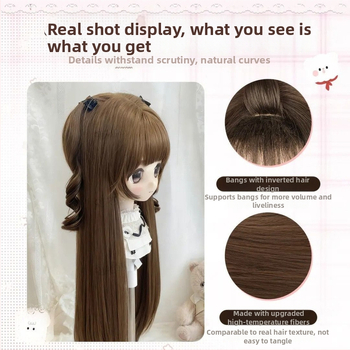 Parochňa pre BJD/Lolita – Dlhé rovné vlasy s ofinkou, teplovzdorné vlákno, Kórejský štýl, mechanizmus na objem