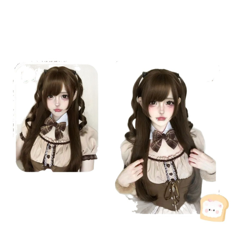 Parochňa pre BJD/Lolita – Dlhé rovné vlasy s ofinkou, teplovzdorné vlákno, Kórejský štýl, mechanizmus na objem