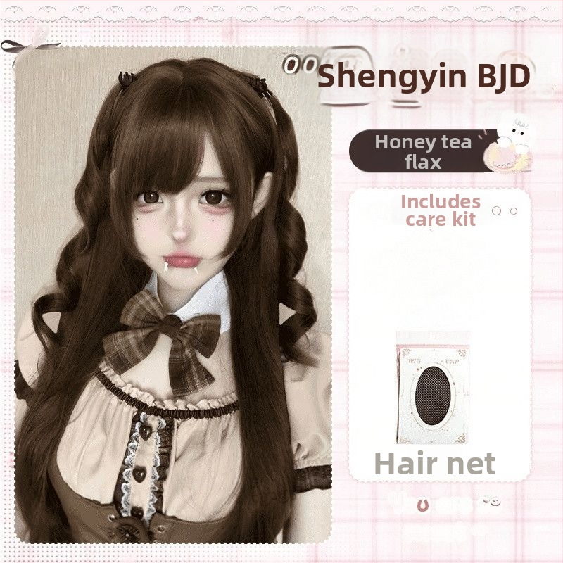 Parochňa pre BJD/Lolita – Dlhé rovné vlasy s ofinkou, teplovzdorné vlákno, Kórejský štýl, mechanizmus na objem