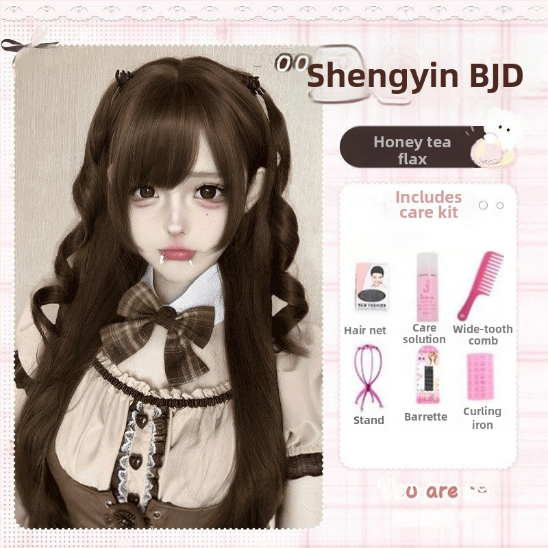 Parochňa pre BJD/Lolita – Dlhé rovné vlasy s ofinkou, teplovzdorné vlákno, Kórejský štýl, mechanizmus na objem