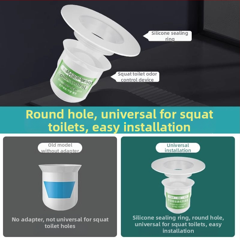 Home Rhyme Dispozitiv mărit anti-odor pentru toaletă de tip squat – din plastic, cu reținere frontală a apei, fără rezervor