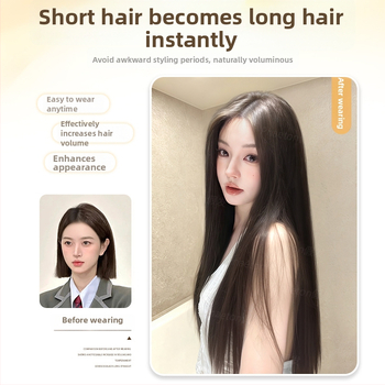 Jednodielne V-tvarované clip-in rozšírenie na dlhé rovné vlasy, nadýchaný objem, tepelne odolné vlákna, model B1125, neviditeľný okraj