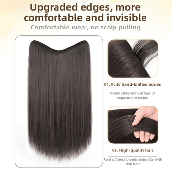 Jednodielne V-tvarované clip-in rozšírenie na dlhé rovné vlasy, nadýchaný objem, tepelne odolné vlákna, model B1125, neviditeľný okraj