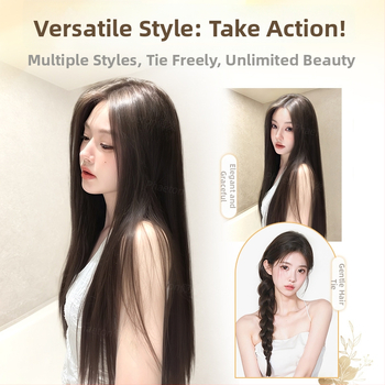 Jednodielne V-tvarované clip-in rozšírenie na dlhé rovné vlasy, nadýchaný objem, tepelne odolné vlákna, model B1125, neviditeľný okraj