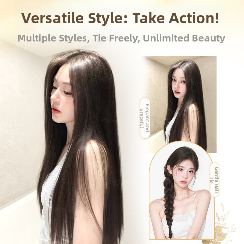 Jednodielne V-tvarované clip-in rozšírenie na dlhé rovné vlasy, nadýchaný objem, tepelne odolné vlákna, model B1125, neviditeľný okraj