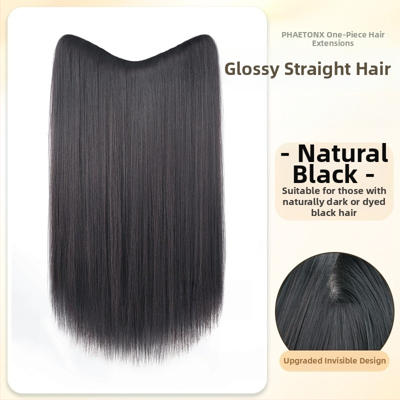 Jednodielne V-tvarované clip-in rozšírenie na dlhé rovné vlasy, nadýchaný objem, tepelne odolné vlákna, model B1125, neviditeľný okraj