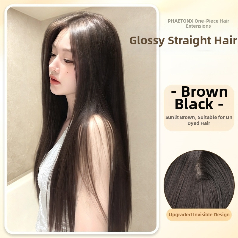 Jednodielne V-tvarované clip-in rozšírenie na dlhé rovné vlasy, nadýchaný objem, tepelne odolné vlákna, model B1125, neviditeľný okraj