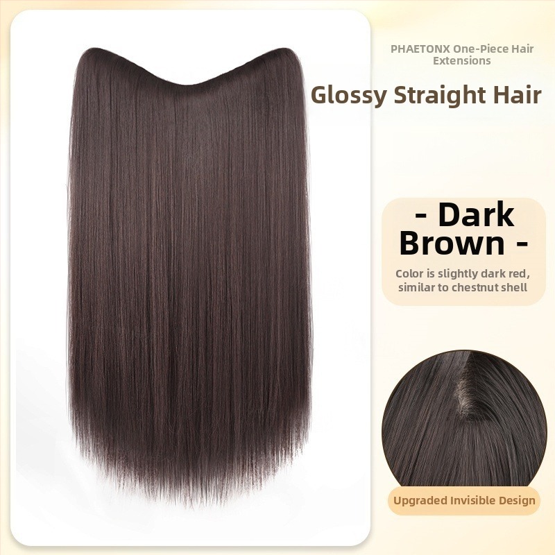 Jednodielne V-tvarované clip-in rozšírenie na dlhé rovné vlasy, nadýchaný objem, tepelne odolné vlákna, model B1125, neviditeľný okraj