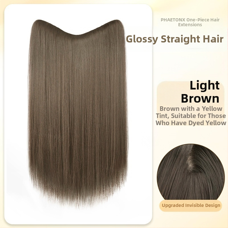 Jednodielne V-tvarované clip-in rozšírenie na dlhé rovné vlasy, nadýchaný objem, tepelne odolné vlákna, model B1125, neviditeľný okraj