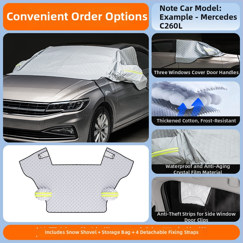 Priekinio stiklo sniego uždanga automobiliui - PE medžiaga, įmontuotas montavimas, universalus suderinamumas, žieminis dangtis