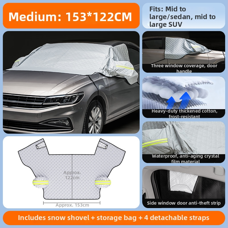 Priekinio stiklo sniego uždanga automobiliui - PE medžiaga, įmontuotas montavimas, universalus suderinamumas, žieminis dangtis