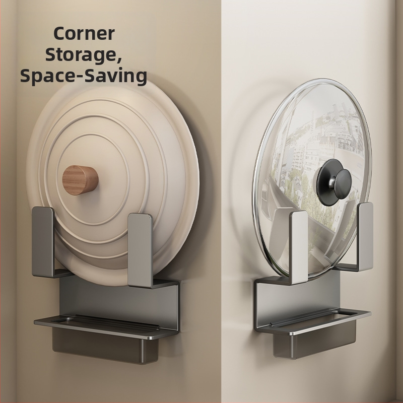 Nástenný kuchynský regál na pokrievky a dosky na krájanie, bez vŕtania, z uhlíkovej ocele, Viacúčelový, na stenu