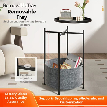 Sofa šoninis staliukas, apvalus geležies meno viršus, metalinė konstrukcija, saugojimo erdvė, sulankstomas