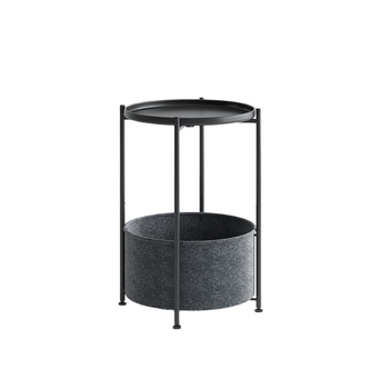 Странична масичка за диван, метална конструкция, повърхност от ковано желязо, кръгла форма, пространство за съхранение, сгъваема