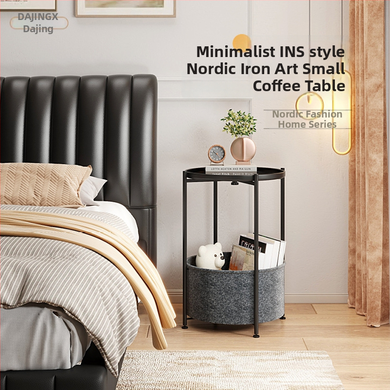 Sofa blakus galdiņš, apaļš dzelzs mākslas virsma, metāla konstrukcija, uzglabāšanas vieta, saliekams