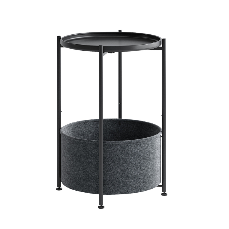 Странична масичка за диван, метална конструкция, повърхност от ковано желязо, кръгла форма, пространство за съхранение, сгъваема