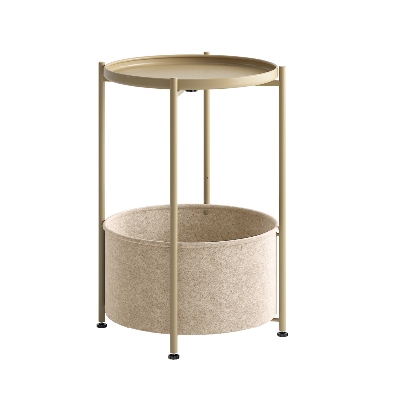 Странична масичка за диван, метална конструкция, повърхност от ковано желязо, кръгла форма, пространство за съхранение, сгъваема