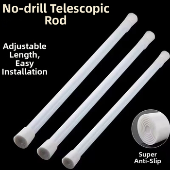 Teleskopinis strypas dušo užuolaidėlei, durų užuolaidėlei ir drabužių džiovimui – be įrengimo, plienas, šiuolaikinis minimalistinis stilius