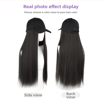 Dámska parochňa s integrovaným baseballovým klobúkom, dlhé rovné vlasy, korejský štýl, vlasy z vysokoteplotných vlákien, jednovrstvé pokrytie hlavy