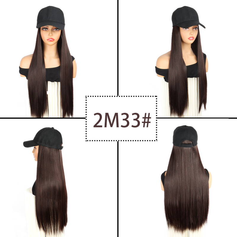 Dámska parochňa s integrovaným baseballovým klobúkom, dlhé rovné vlasy, korejský štýl, vlasy z vysokoteplotných vlákien, jednovrstvé pokrytie hlavy