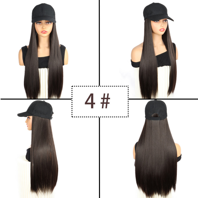 Dámska parochňa s integrovaným baseballovým klobúkom, dlhé rovné vlasy, korejský štýl, vlasy z vysokoteplotných vlákien, jednovrstvé pokrytie hlavy