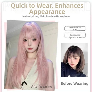 Parochňa – Dlhé rovné vlasy s ofinou, vlákna s vysokou teplotou, mechanická technológia výroby, nie je farbená ani chemicky upravená