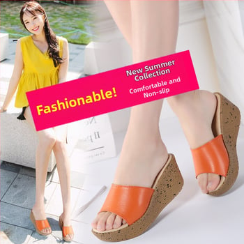 Sandale dama din piele naturală, platformă înaltă, deget deschis, talpă groasă, înălțime toc 3-5 cm