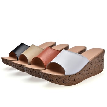 Sandale dama din piele naturală, platformă înaltă, deget deschis, talpă groasă, înălțime toc 3-5 cm