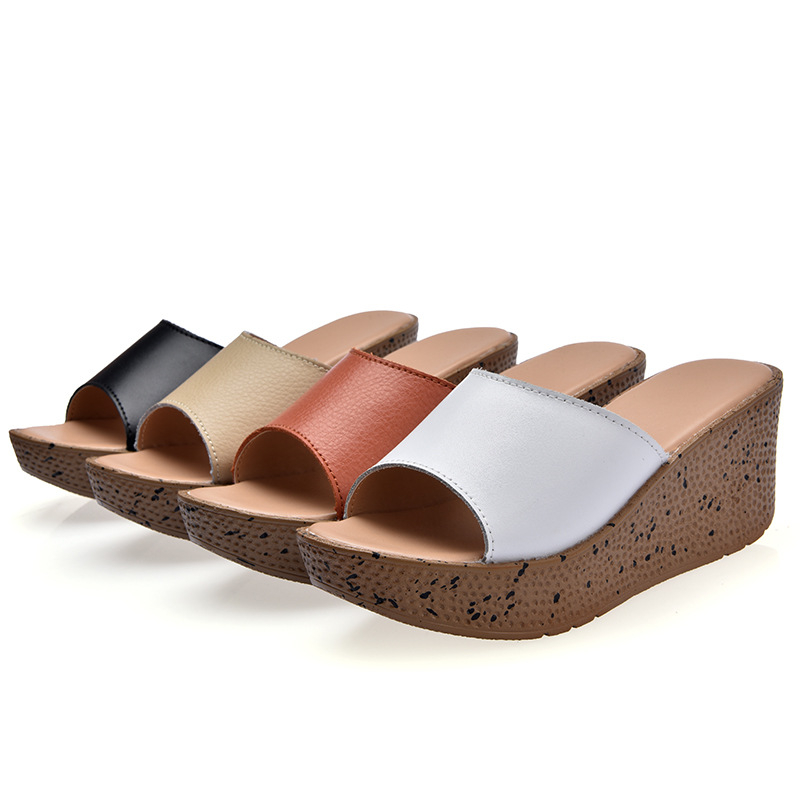 Sandale dama din piele naturală, platformă înaltă, deget deschis, talpă groasă, înălțime toc 3-5 cm