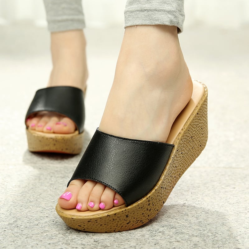 Sandale dama din piele naturală, platformă înaltă, deget deschis, talpă groasă, înălțime toc 3-5 cm
