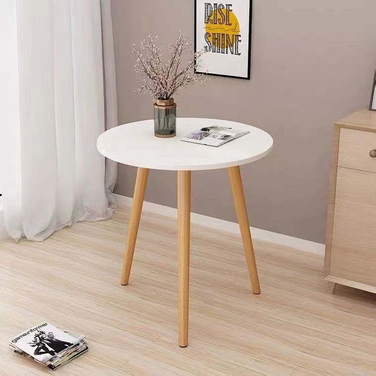 Кръгла маса за кафе за дома, модел 020, стил лек лукс, сгъваема, с дървена рамка и плот от ПДЧ, ръбово запечатана