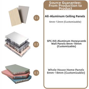 SPC plokščias panelė su aliuminio paviršiumi, plokščias profilis, aliuminio-plastiko kompozito branduolys, modelis 0.8, įrengimo paslauga prieinama, tinkama viešbučiams, butams, biurams, konferencijų salėms ir medicinos įstaigoms.