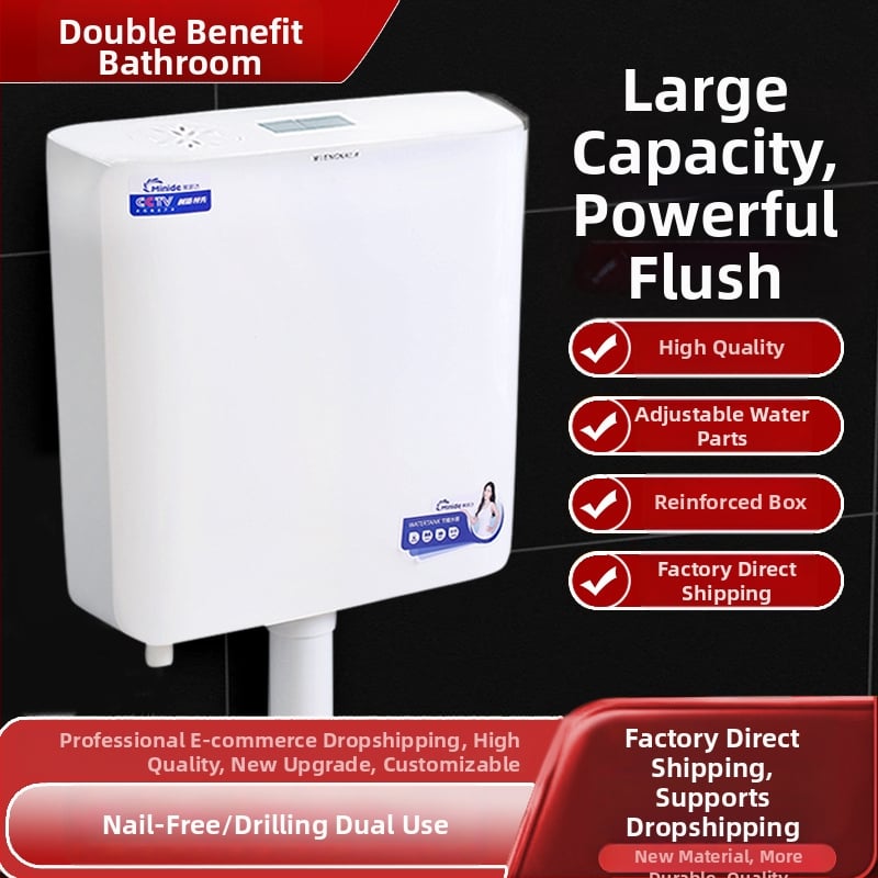 Rujie PP vandens bakelis klozetui – komplektas, rankinis plovimo valdymas, 5–8 L, plastikas