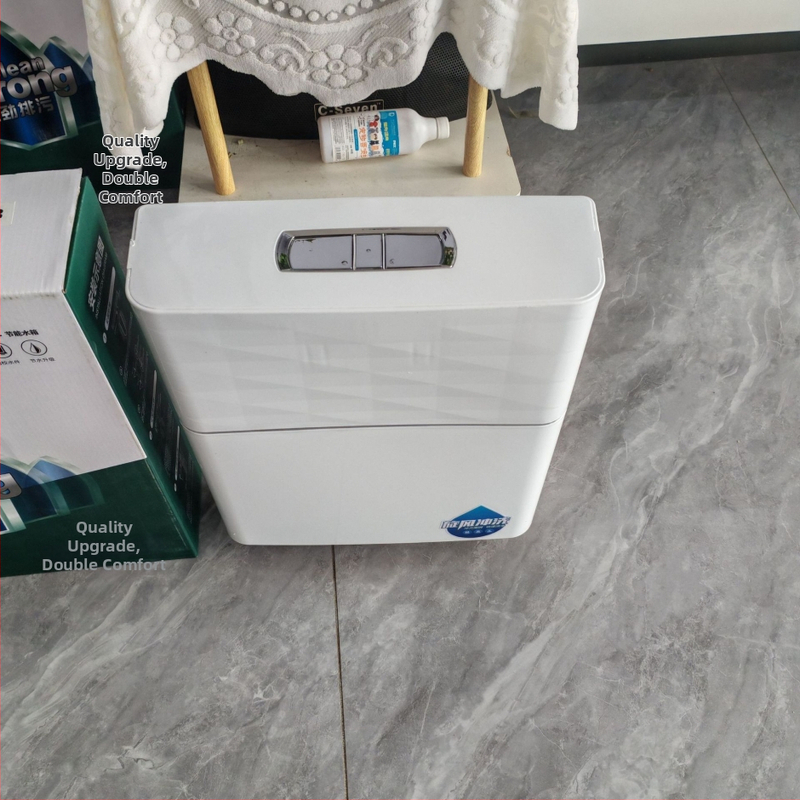 ABS sienas uzstādāms klozetes squat tvertne ar 10 L tilpumu, rokas spiediena vadība, pamata drenāža, moderns minimālisma stils