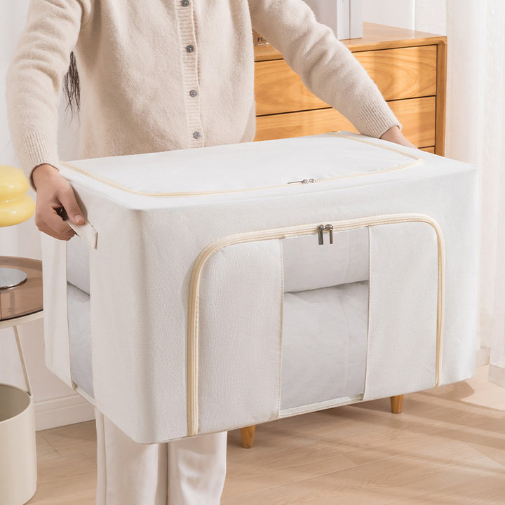 Hoiukast puuvillase-linase kangaga, raudraamiga ja PE veekindla kattega; kokkupandav, kaasaskantav, tolmukindel, maht 85 L