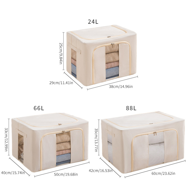 Hoiukast puuvillase-linase kangaga, raudraamiga ja PE veekindla kattega; kokkupandav, kaasaskantav, tolmukindel, maht 85 L