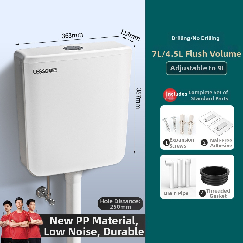 Sieninis vandens rezervuaras klozetui čiupti — PP medžiaga, 4–7 L plovimas, rankinis plovimo valdymas, grindų nuvedimas, modelis EP02103