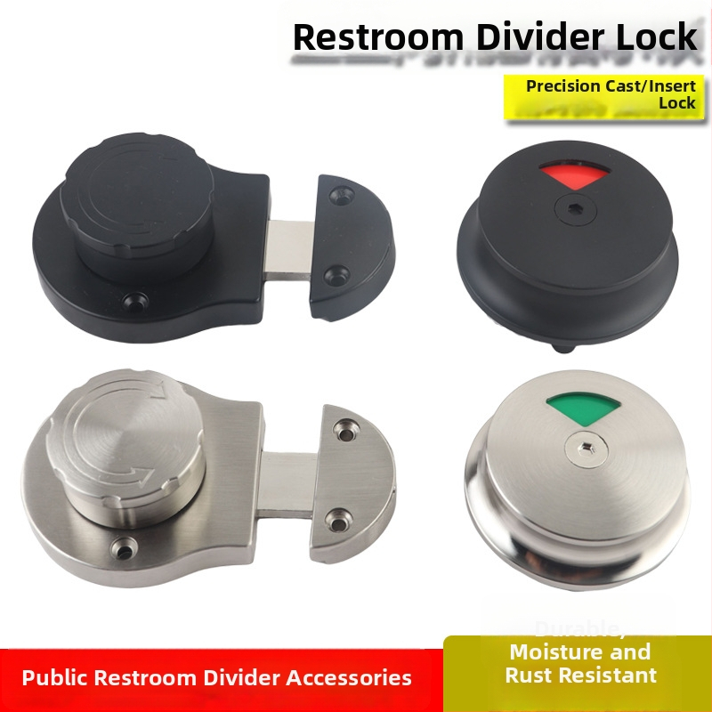Viešos tualetės pertvaros užraktas iš nerūdijančio plieno, šlifuota paviršiaus apdaila, dviejų dalių komplektas, nepriežiūros užraktas, pertvaros indikatorius