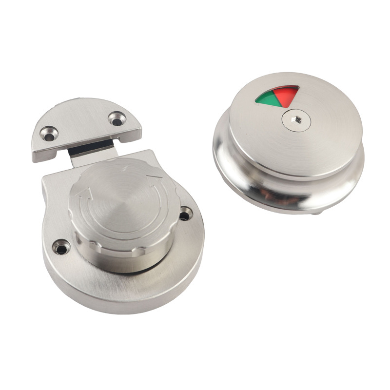 Încuietoare pentru panouri de separare a toaletei publice, oțel inoxidabil, finisaj șlefuit, set din două piese, încuietoare fără supraveghere, indicator de separare