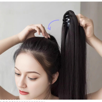 Perucă coadă cu clips, coadă dreaptă, fibră sintetică rezistentă la temperatură, mecanism de prindere, Xinrou