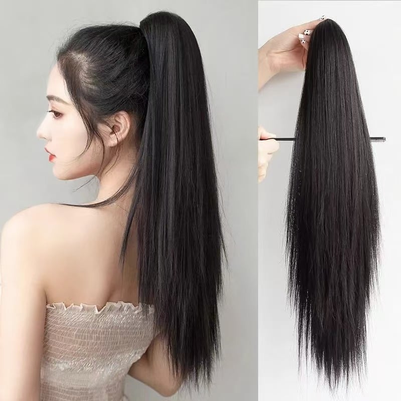 Perucă coadă cu clips, coadă dreaptă, fibră sintetică rezistentă la temperatură, mecanism de prindere, Xinrou