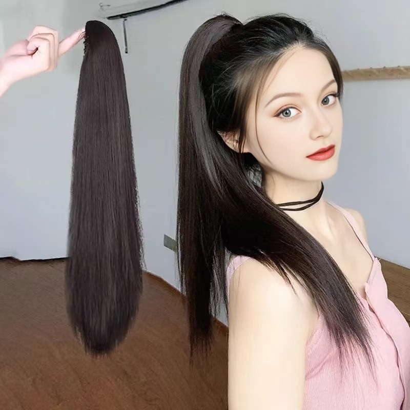 Perucă coadă cu clips, coadă dreaptă, fibră sintetică rezistentă la temperatură, mecanism de prindere, Xinrou