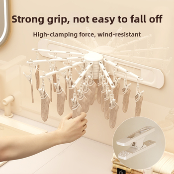 Pagriežama žāvēšanas statīvs drēbēm, 24 klipi, sienas montāža, plastmasas materiāls, zeķēm un apakšveļai