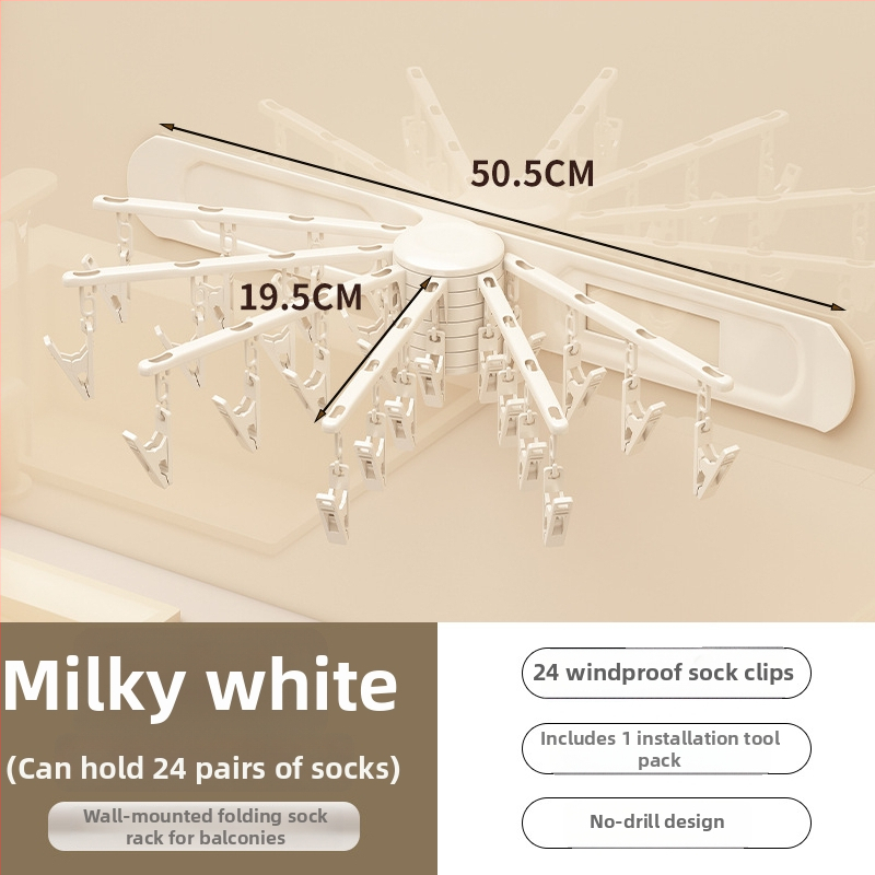 Pagriežama žāvēšanas statīvs drēbēm, 24 klipi, sienas montāža, plastmasas materiāls, zeķēm un apakšveļai