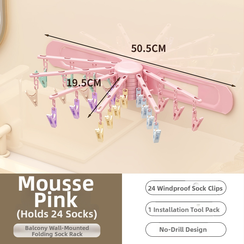 Pagriežama žāvēšanas statīvs drēbēm, 24 klipi, sienas montāža, plastmasas materiāls, zeķēm un apakšveļai