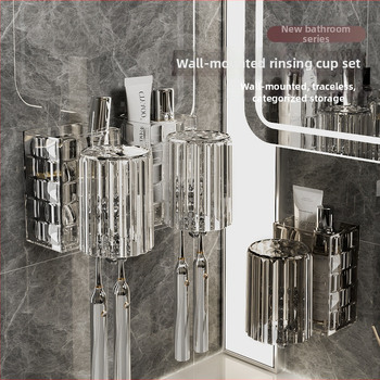 Plastikinis sieninis dantų šepetėlių laikiklis, be gręžimo, skirtas dantų šepetėliams ir dantų pastai