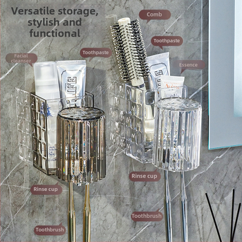 Plastikinis sieninis dantų šepetėlių laikiklis, be gręžimo, skirtas dantų šepetėliams ir dantų pastai