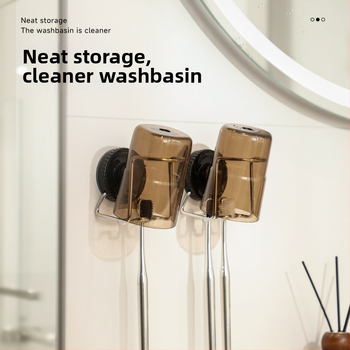 Dantų šepetėlių laikiklis su siurbimo puodeliu — sieninis, be gręžimo, ABS + nerūdijantis plienas, Bydoll