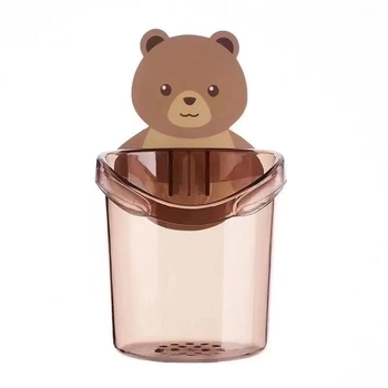 Suport pentru periuțe și pastă de dinți și etajeră de baie cu design ursuleț, montaj fără găuri, din plastic PP, model 1313