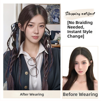 Bear Twisted Braid parukas naistele — kahekordne keerdpunter, kolledži stiilis, kõrge temperatuuriga traadist juuksed